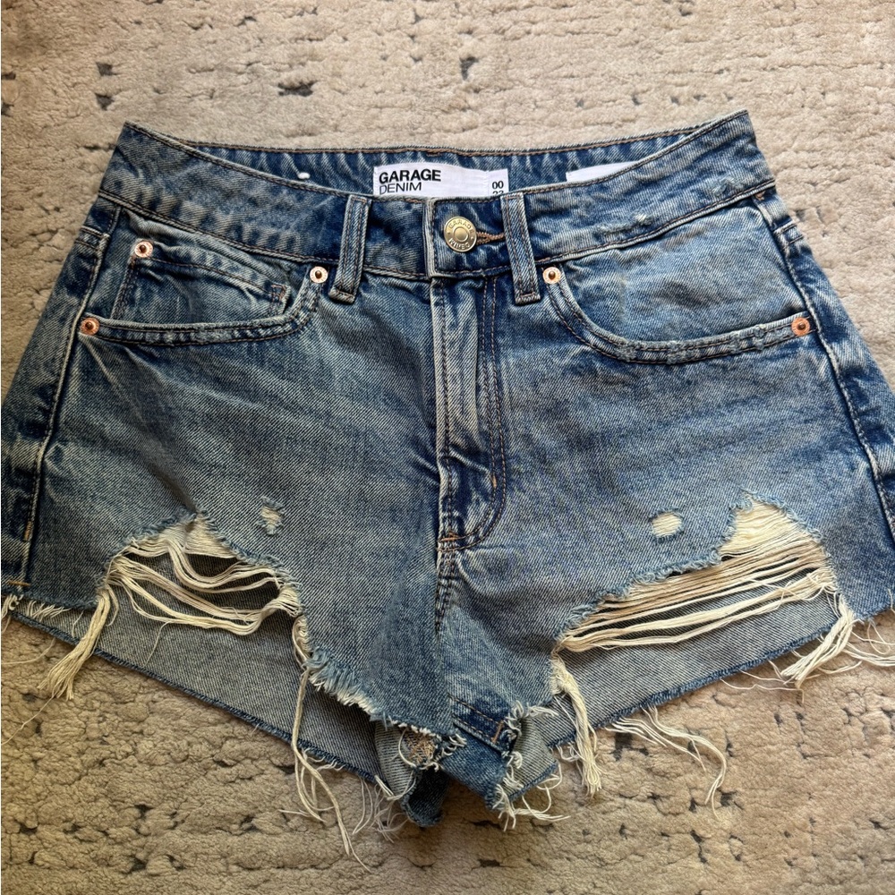Garage Blue Ripped Jean Shorts